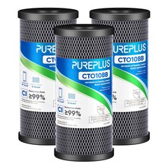 PUREPLUS Coconut Shell – Activated Carbon Block Water Filter CTO10BB, 3 Pack