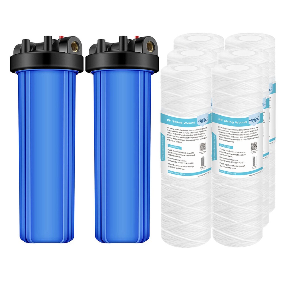 2Pack 20 Inch Whole House Water Filter Housing System &6PCS PP String Filtration