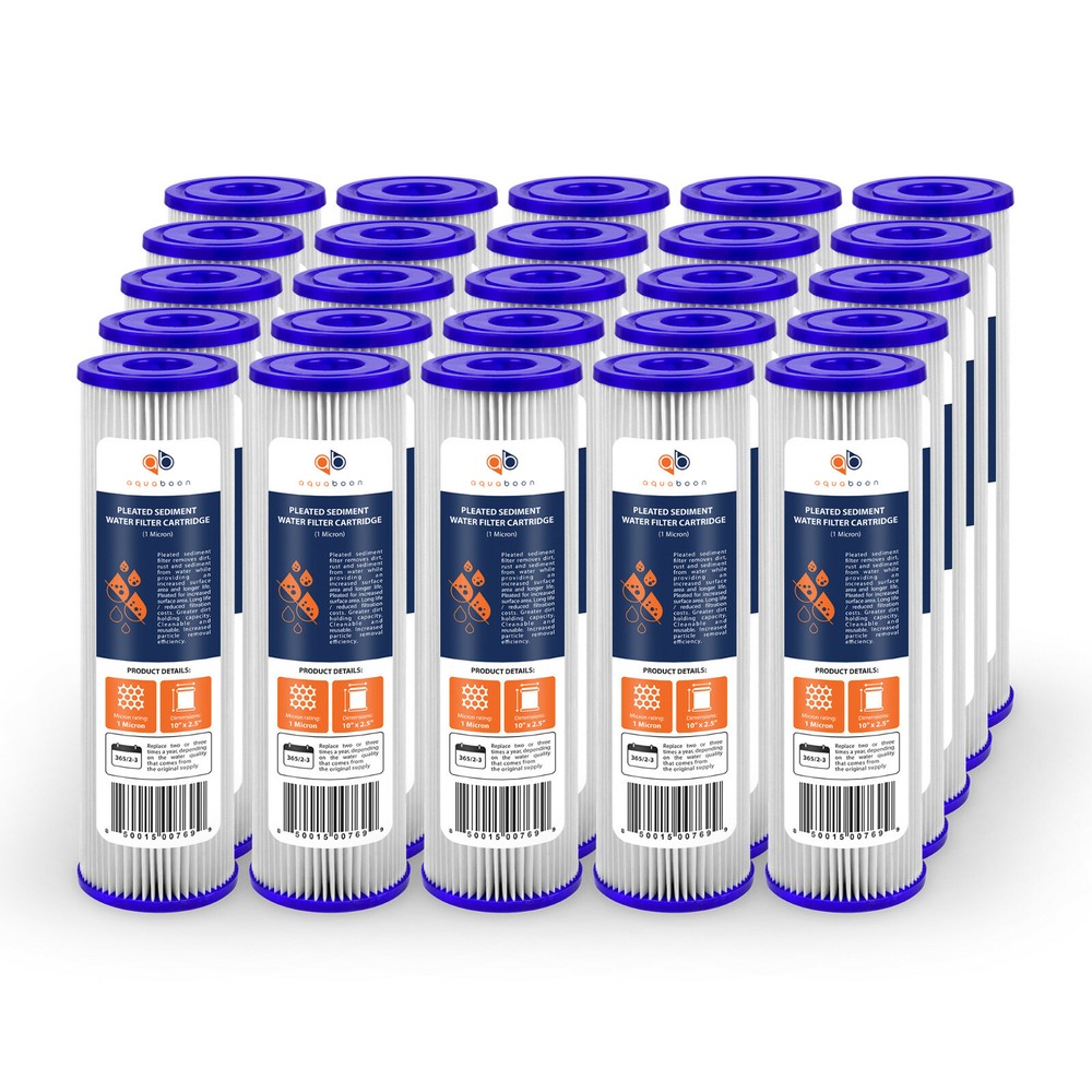 25 Pack of 1µm Pleated Sediment Water Filter Cartridges 10″x2.5″ Standard Size
