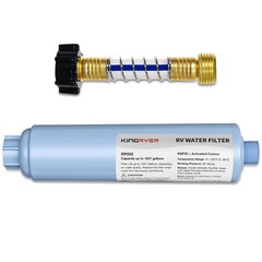 RV Inline Water Filter with 3/4″ Flexible Hose Protector for Drinking & Washing