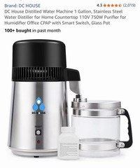 Distilled Water Machine 1 Gallon, Stainless Steel Water Distiller for Home Count