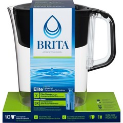 10 Cup Large Plastic Water Filter Pitcher Black BPA Free W/ 1 Elite Filter