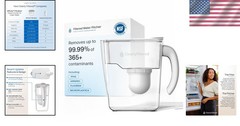 Filtered Water Pitcher 80 Fl Oz NSF Certified Removes Fluoride Lead Microplas…