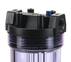 Filter Housing 10″ For Water Systems & Hydroponics, Clear/Black 3/4″ Ports w/PR