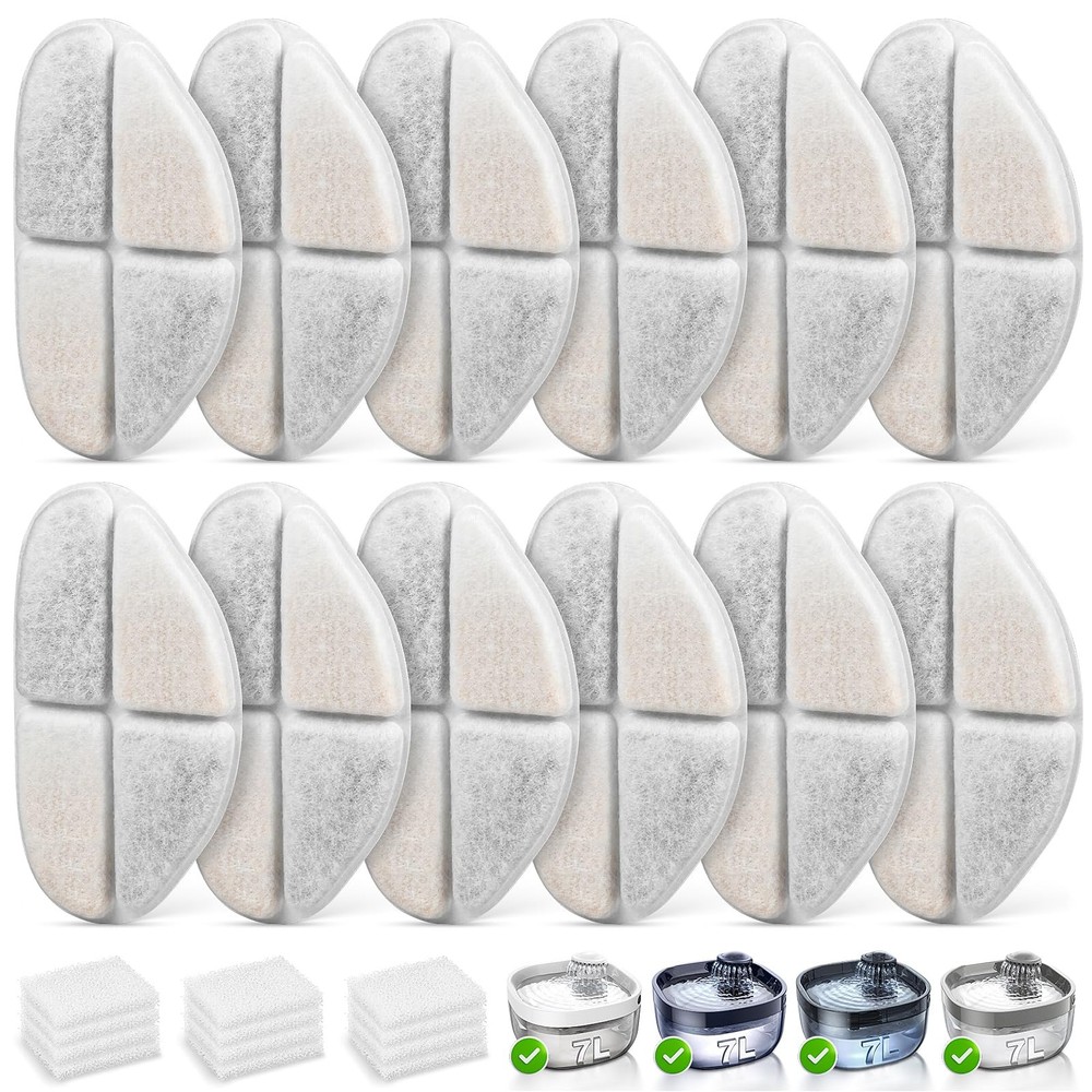 12 Packs Replacement Filters and 12 Packs Pump Sponges for FEELNEEDY 7L/1.8Ga…
