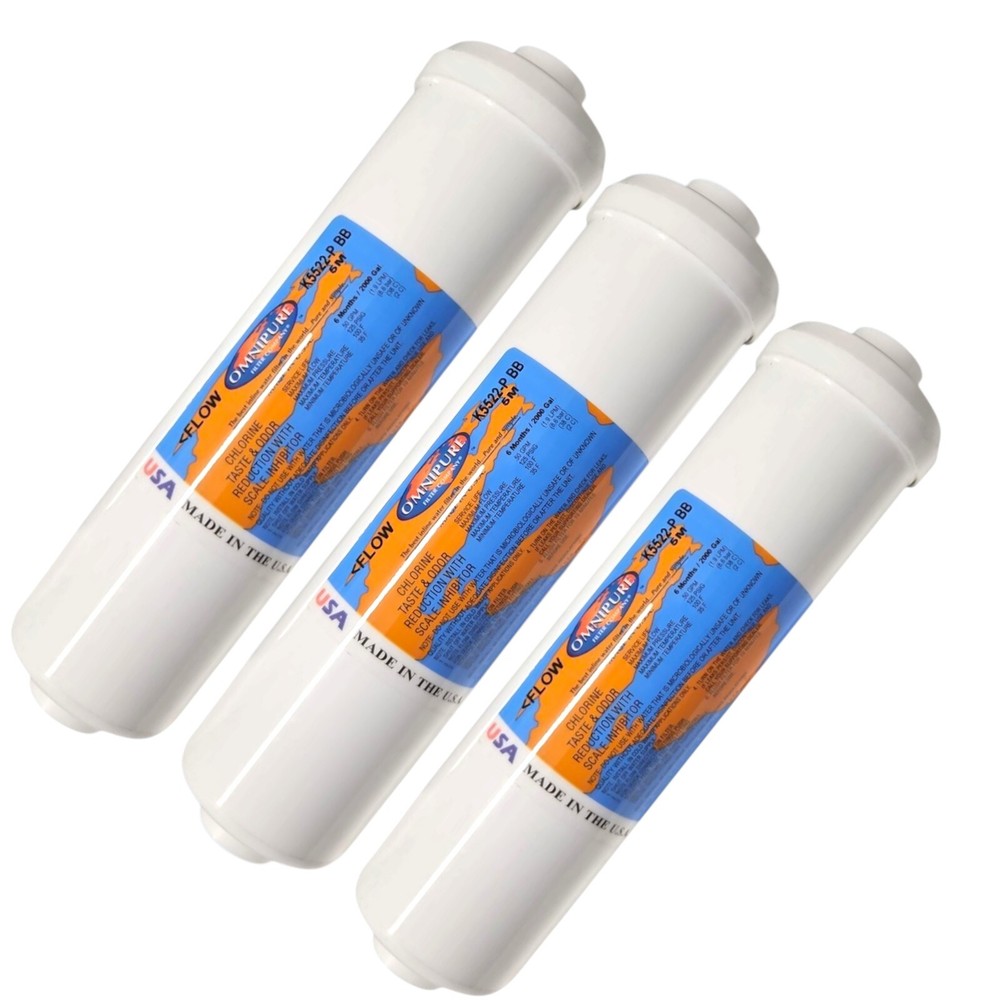 Omnipure K5522-P-BB 5M Carbon Block (w/Scale Inhibitor)Filter – 1/4FPT – 3PK
