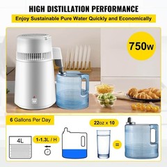 Water Distiller 750 Watt Purifier Filter 1.1 Gal. Fully Upgraded Distilling Pure