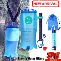 Gravity-Fed Water Filter Straw 3L Bag,Versatile Hiker Water Purifier Tree Strap