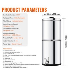 Uimoso 1.5G Gravity-fed Water Filter Countertop System Stainless Steel 2 Filters