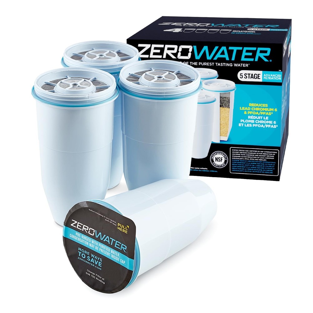 ZeroWater Official Replacement Filter – 5-Stage 0 TDS Water 4-Pack, White