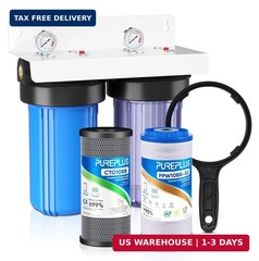 PUREPLUS 2-Stage Whole House Water Filtration System, 10″ Universal Clear Housin
