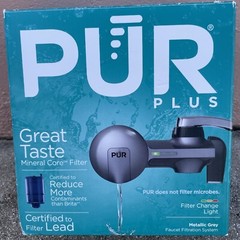 PUR PLUS Chemical & Physical Faucet Mount Water Filtration System Metallic Gray