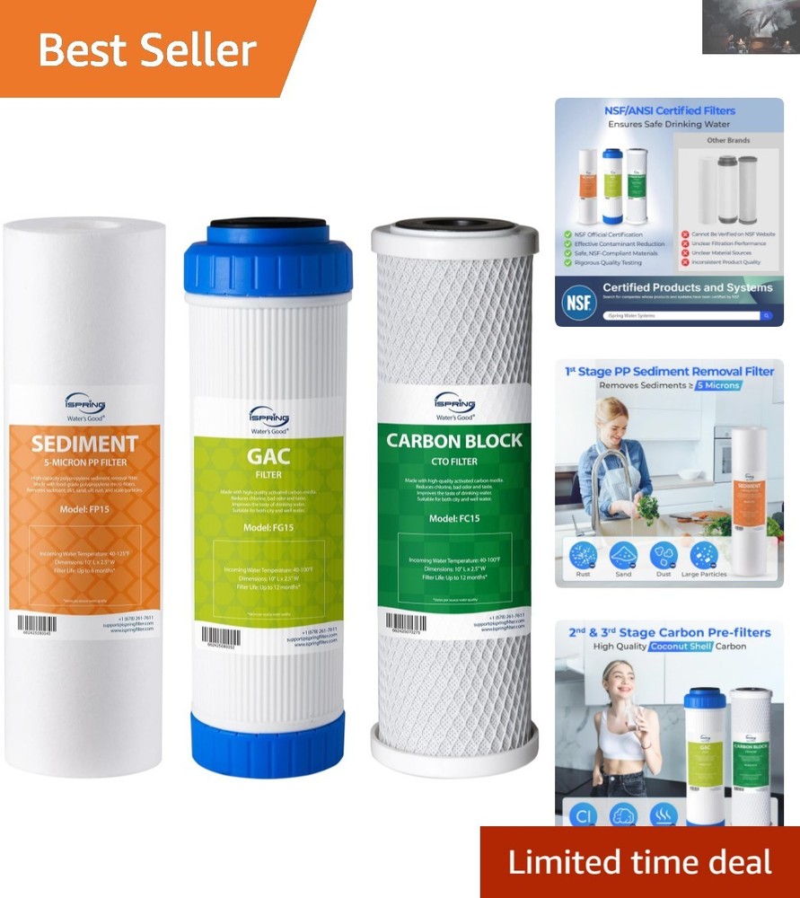 3-Piece RO Prefilter Set – Sediment & Carbon Filters for Fresh Water
