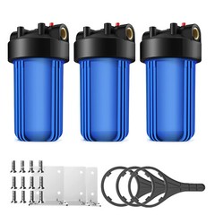3Pack Big Blue Water Filter Housing for 4.5″ x 10″ Whole House Filtration System