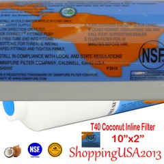 4 X T40 Omnipure Post Coconut Inline Carbon Filter 10X2″ RO+8 Male Fitting