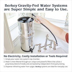 Big Gravity-Fed Stainless Steel Countertop Water Filter System 2.25 Gallon wi…