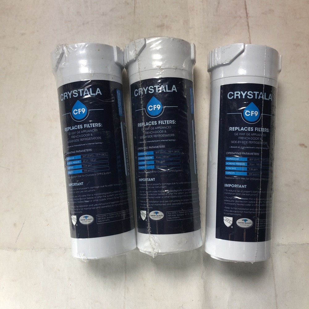 3-pack Crystala Replacement Water Filter CF9 compatible with GE XWF