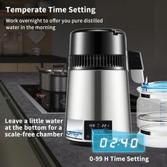 VEVOR 4L Water Distiller 1.5L/H Water Filter w/ Timing Dual-Temp Display 1750W