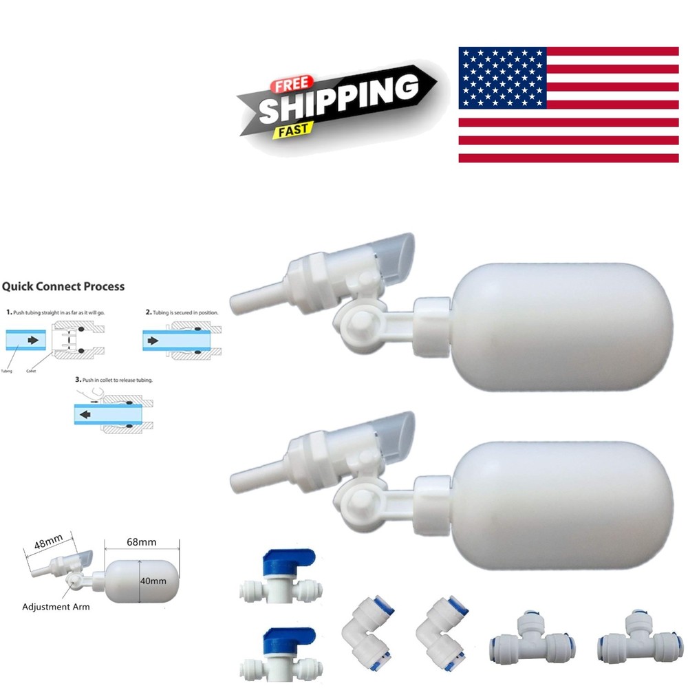 2 Pcs Quick Connect Float Valve Set 1/4 Inch PVC for Water Filtration Systems