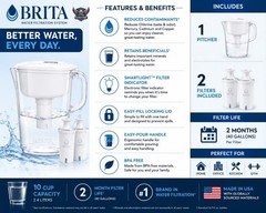 Brita Original 10 Cup Water Filter Pitcher w/ 2 Filters SmartLight BPA Free