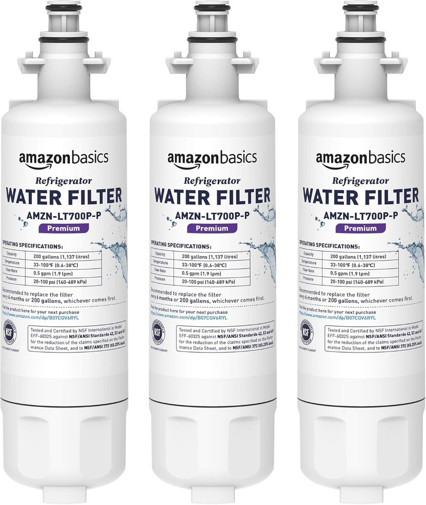 Amazon Basics LG LT700P Water Filter 3-Pack NSF Leak-Proof Fits 9690 Kenmore