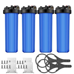 4 Pack Big Blue Whole House Water Filter Housing System for 20″ x 4.5″ Cartridge