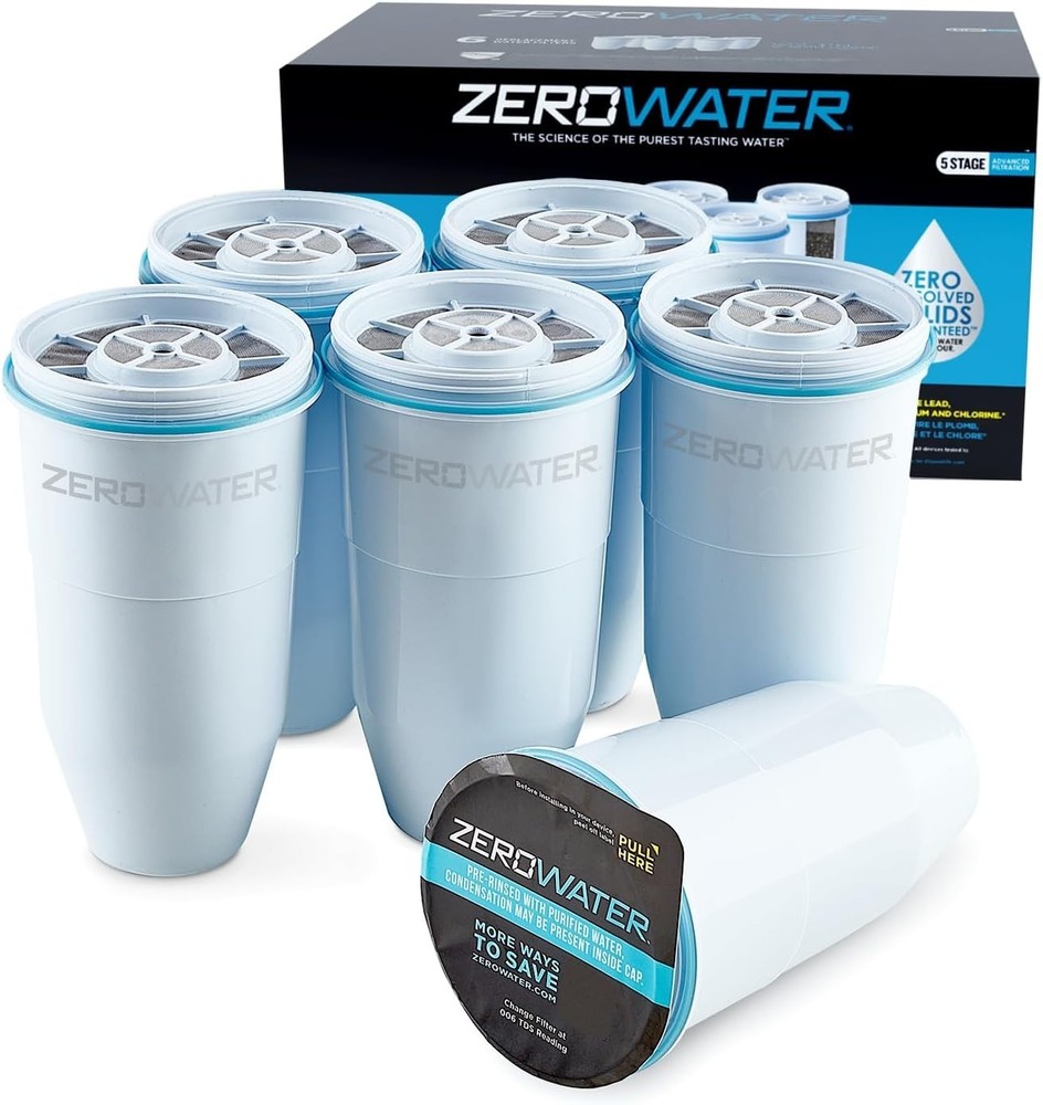 ZeroWater Official 5-Stage Water Filter Replacement NSF Certified, 6-Pack