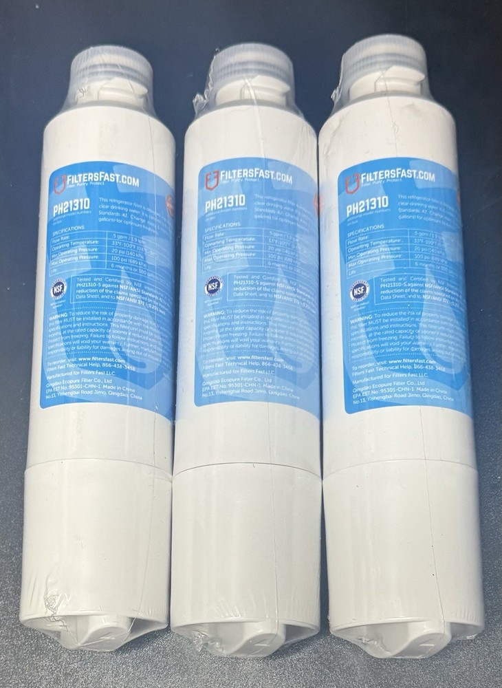 PH21310 Water Filter Refrigerator Filter, Pack of 3, Cert NSF/ANSI Standards 42