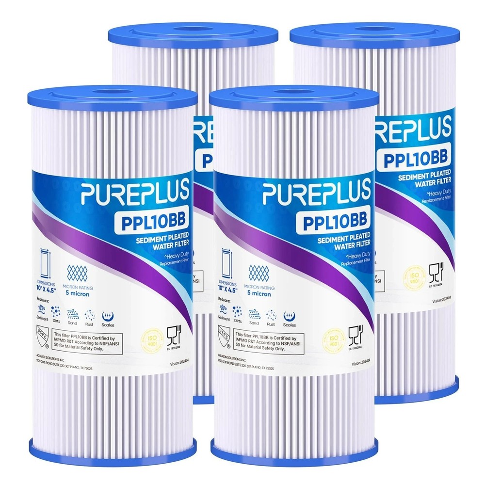 5 Micron 10″ x 4.5″ Whole House Pleated Sediment Filter for Well Water, 4PACK