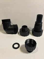 PVC 1.5″ Threaded Elbow, Multi-Adapters for 1″, 3/4″, two sizes barbed fittings