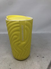 Starbucks Yellow Siren Logo Tumbler 12oz Textured Wave Design with Lid