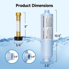 RV Inline Water Filter with 3/4″ Flexible Hose Protector for Drinking & Washing