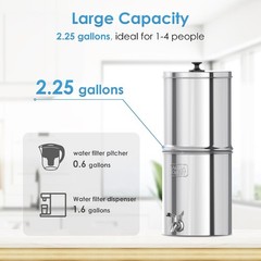AQUA CREST 2.25G Gravity Water Filter System NSF/ANSI 42&372 Certified for Home