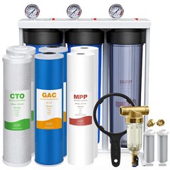 3Stage Big Blue 20″ Whole House Water Filter System+Spin Down+Extra 2 Set Filter