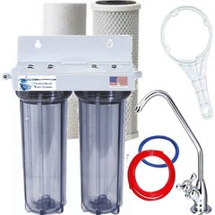 DUAL UNDER SINK NSF FLUORIDE/ARSENIC. CHLORINE/VOC’S FILTER CLEAR HOUSINGS