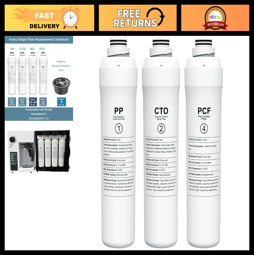1 Year Replacement Filter Set for RO Water System – 1 PP, 1 CTO, 1 PCF