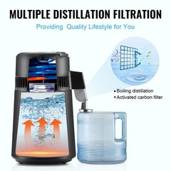 SucceBuy 4L Water Distiller 750W Countertop Purifier Stainless Steel 1 Gal/Hr