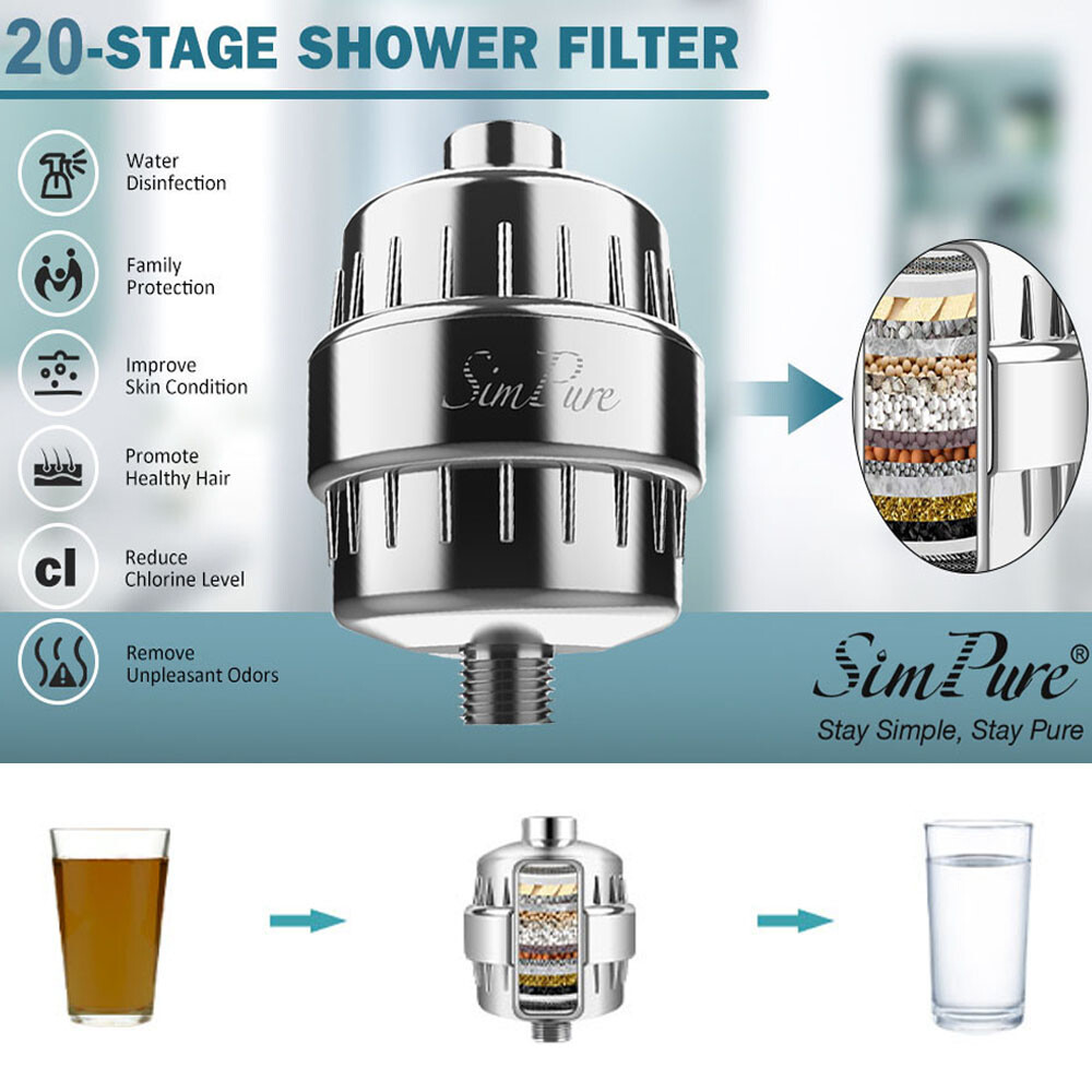 20 Stages Shower Head Filter Purifier W/Replaceable Filter Cartridge Hard Water