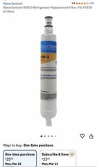 WaterSentinel WSW-5 Filter: Fits Many Frigidaire Whirlpool Kitchen Aid $25