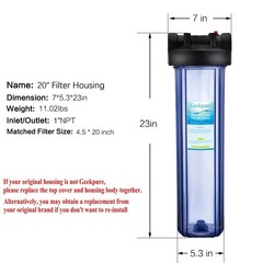 Geekpure 20 Inch Whole House Water Filter Housing 1″NPT Fit 4.5″ x 20″ Filters