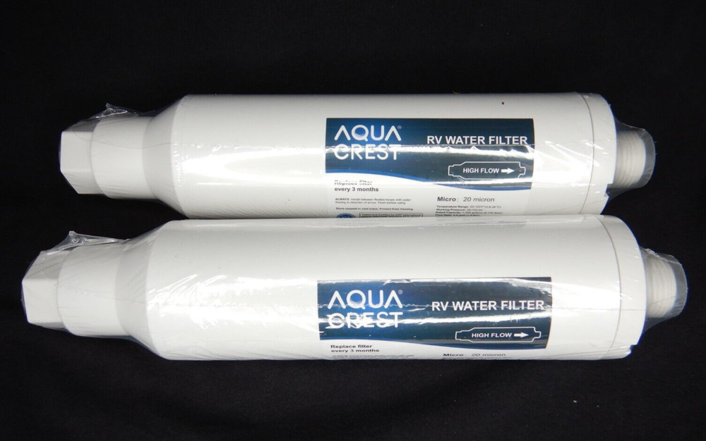 (2) AQUA CREST RV Inline Water Filter, Reduces Chlorine, Bad Taste, odor for RVs