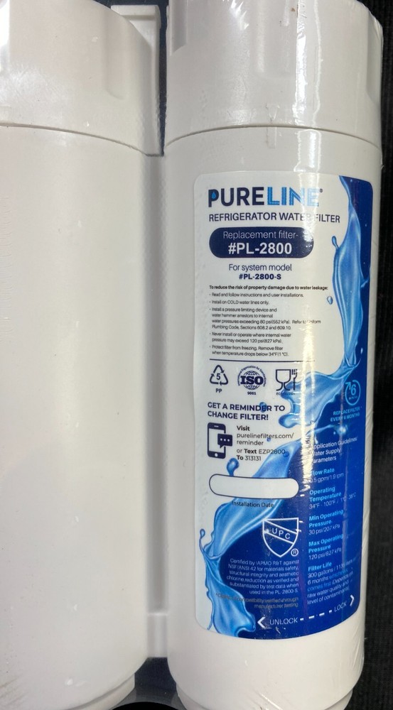 PureLine Fridge Water Filter PL-2800 Open Box Sealed Pkg w/plate set. READ descr