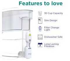 PUR PLUS 30-Cup Water Filter Dispenser White Pitcher Filtration System NEW