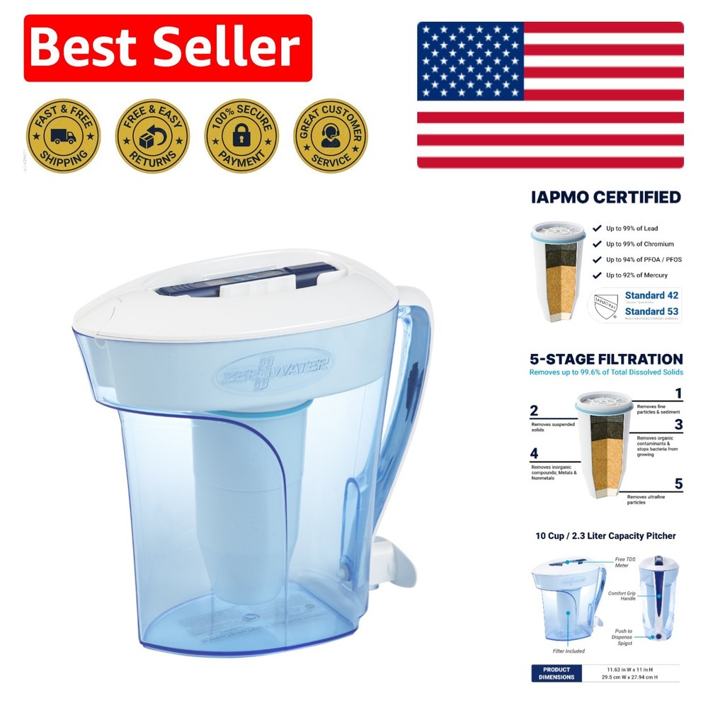 10-Cup Water Filter Pitcher with Ergonomic Handle & Built-in TDS Meter