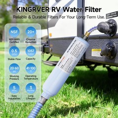 RV Inline Water Filter with 3/4″ Flexible Hose Protector for Drinking & Washing