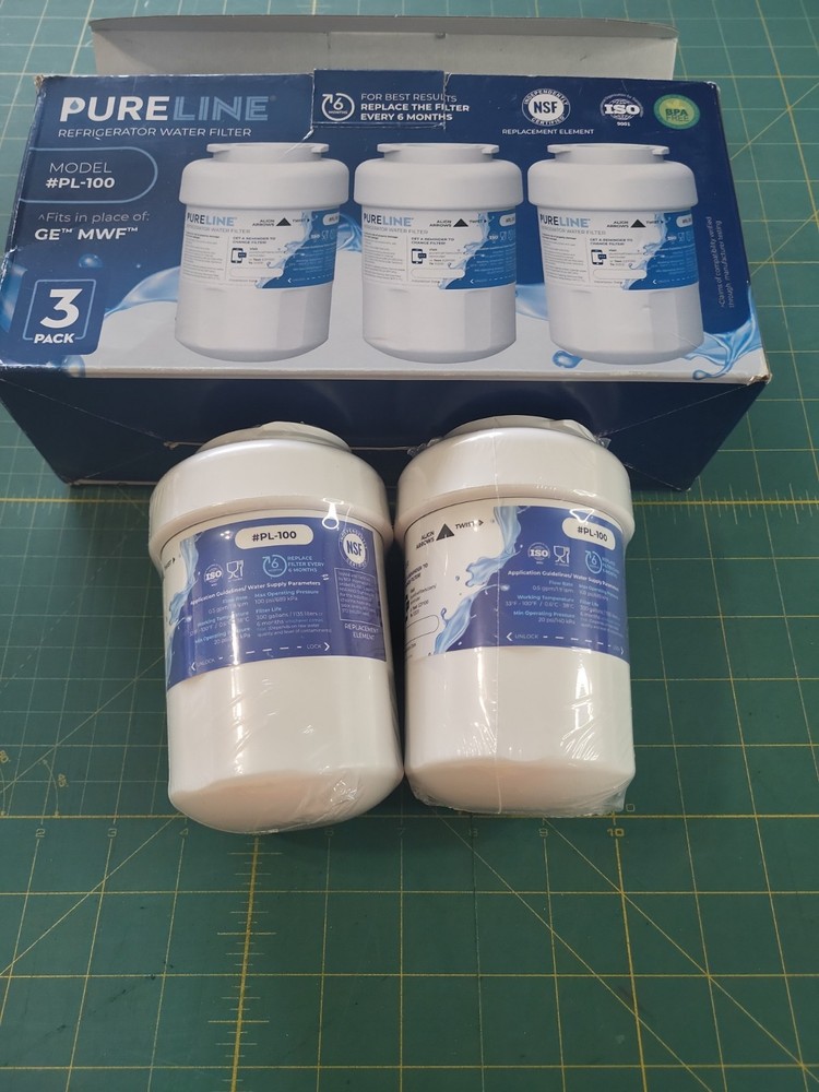 2 Pureline PL-100-S Refrigerator Water Filter Open Box; Factory Sealed Filters