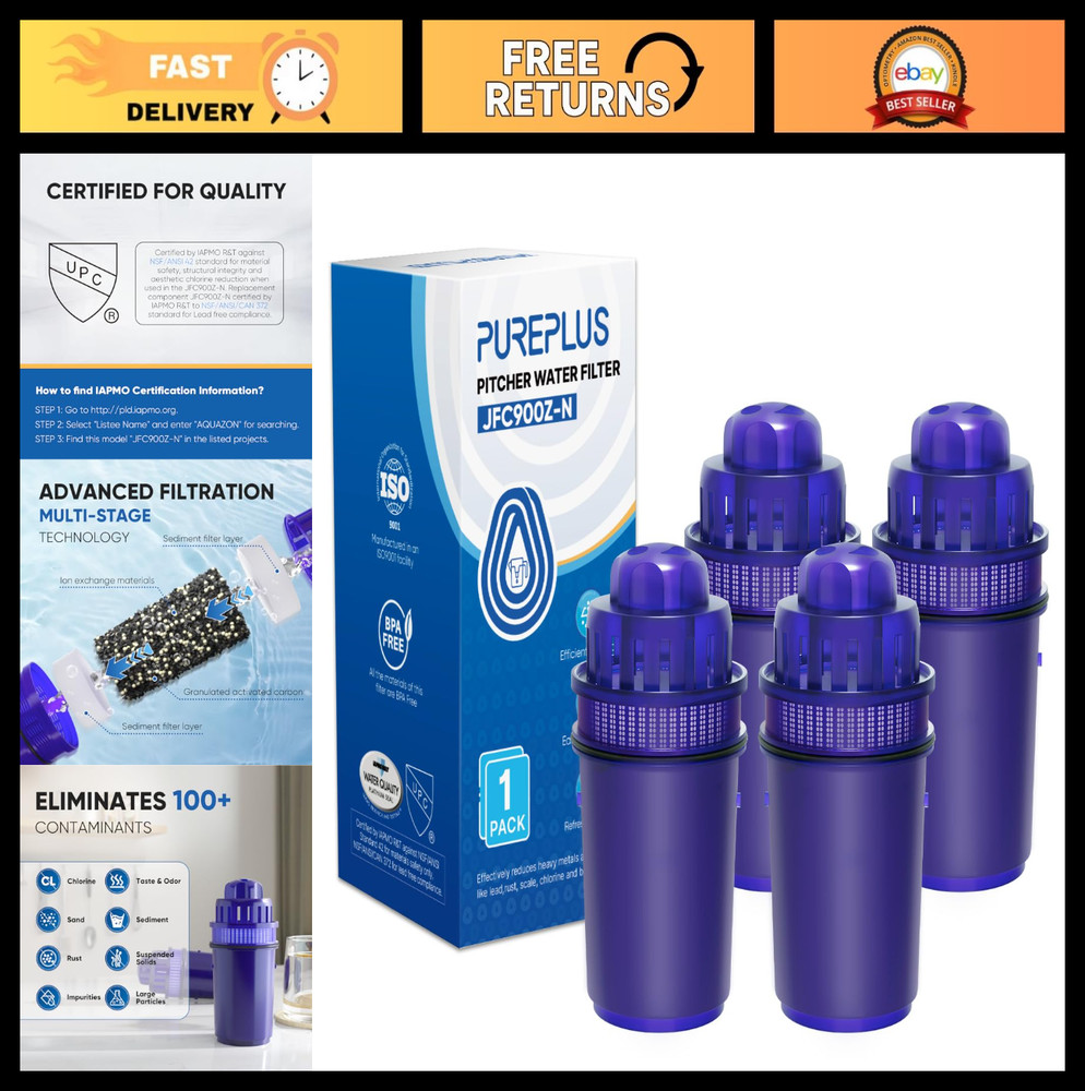 Water Filter Pitcher Replacement 4-Pack for Pur PPF900Z, PPF951K, CR-1100C & Mor
