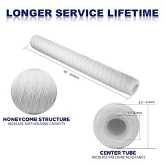 5 Micron 20″ x 2.5″ String Wound Whole House Well Water Sediment Filter 12-Pack