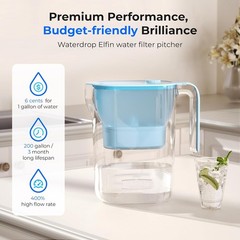 Waterdrop PT-05B-L Water Filter Pitcher, 7-Cup, NSF Certified, 200-Gallon Long-L