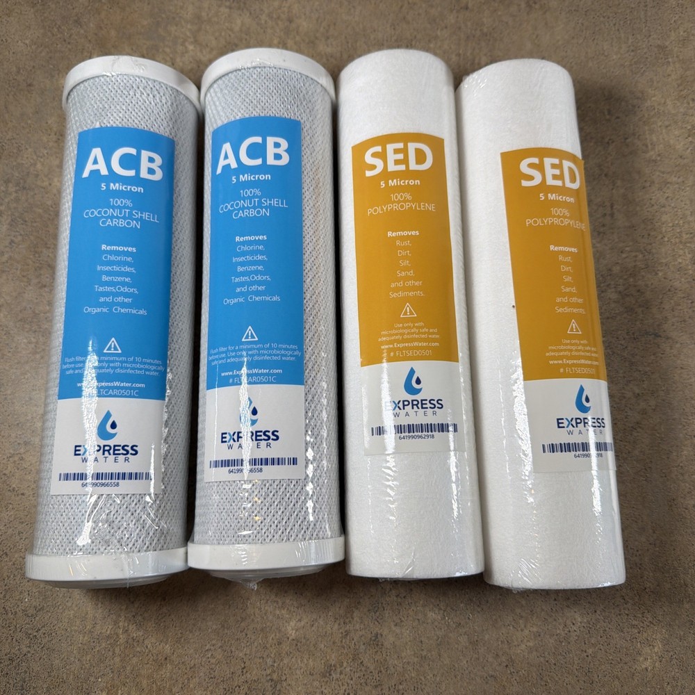 2 Express SED Sediment & 2 ACB Water Filters 5 Micron High Capacity 10 inch Lot